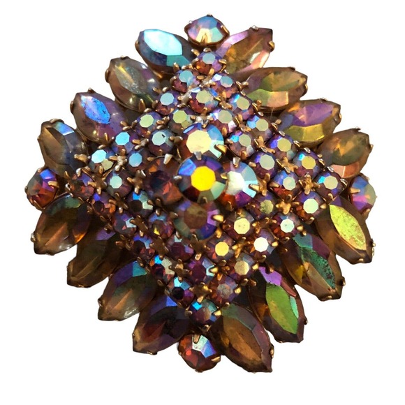 Unbranded Jewelry - Vintage Aurora Borealis AB Rhinestone Domed Brooch Unsigned 2"